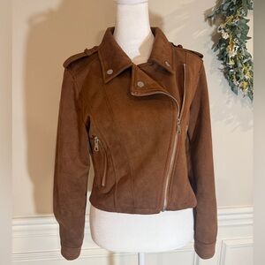 Brown Faux Suede Moto Jacket Asymmetrical Zip Size  S